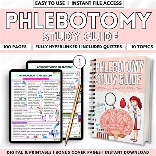 Phlebotomy Study Guide | Nursing Study Material | Anatomy Physiology Basics | Venipuncture Study Guide | Nursing Study Printable - Etsy Canada