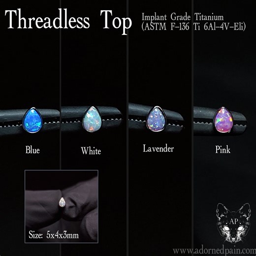 Teardrop Opal Threadless Titanium Top: Single Top That Fits Any Standard Threadless Post - Etsy