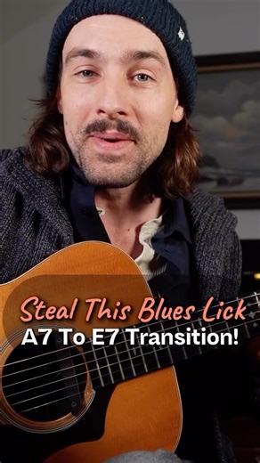 Rob Swift on Instagram: "Steal this blues lick! 🎸 In this quick lesson, we’re breaking down a smooth A7 to E7 transition you can drop right into your blues solos for instant vibe and flow. Simple, tasty, and ready to use. 🎥 Full exclusive lessons, tabs, and more on Patreon 👉 patreon.com/Swiftlessons #BluesGuitar #GuitarLesson #Blues #Acoustic #Guitar"