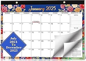 2024-2025 Calendar - Large Desk Calendar 2024-2025, Jul. 2024 - Dec. 2025, 17'' x 12'' 18 Months Calendar for Planning, Monthly Calendar with To-Do List & Notes, Cutting Lines, Wall Calendar Floral Designs