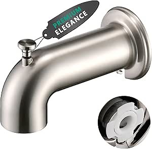 Slip-On Tub Spout with Diverter 6.22 Inches Long for Bathtub Spout with Diverter 1/2 Inch Slip Fit Connection, Brushed Nickel
