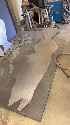 Jennifer Strassel on Instagram: "Shaping the 7 foot Ling Cod!! Got a full day of grinding ahead! This beast looks so badass!! #lingcod #gymrat #nautical #fishing #lingcod #pnw #legday"
