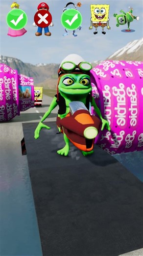 Barbie & Mario & Crazy Frog & SpongeBob & Gummy Bear VS Bollards Barbie in BeamNG.Drive
