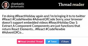 Thread by @chantastic: "I'm doing again and I'm bringing it to to twitter Sorry, your browser doesn't support embedde […]" #ReactHoliday #React #CodeNewbie #AdventOfCode