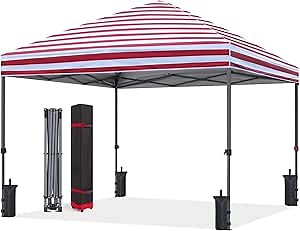 ABCCANOPY Pop Up Canopy - 10x10 Outdoor Patio Portable Canopy Tent Heavy Duty for Backyard and Deck with 4 Sandbags(Red Stripes, 10x10)