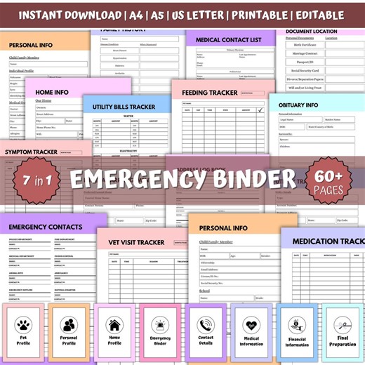 Family Emergency Binder Printable PDF | Emergency Preparedness Planner | Medical & Important Info Organizer | Instant Download - Etsy