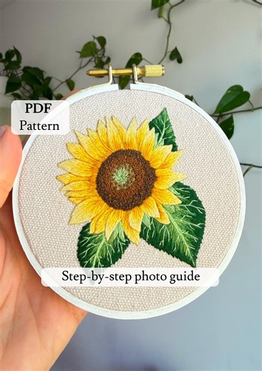 Embroidery Pdf Pattern, Sunflower Embroidery, Botanic Embroidery, Floral Design, Step-by-step Guide (PDF Download) - Etsy