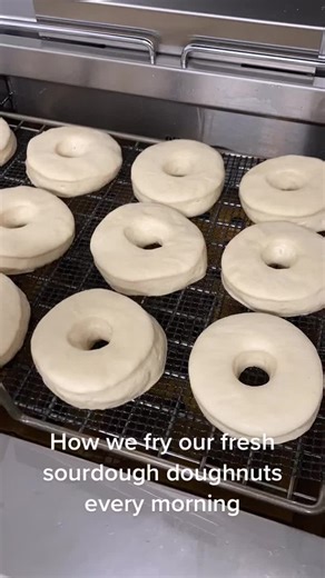 We’re in the shop from 5am every morning to shape & fry sourdough doughnuts #donutshop #vegandonuts #veganbakery