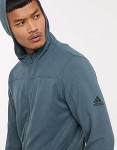 adidas Training zip through hoodie in blue | ASOS