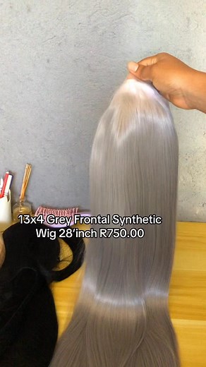 ✨ 28” Grey – 13x4 Frontal Synthetic Wig – R750.00 🌪️Transparent lace frontal synthetic wig 🌫️Heat-resistant – can be straightened or curled 🔥📦 How to place an order:🌐 Visit our website (link in bio or comments)🚚 Nationwide delivery available | Frontal Synthetic Wigs