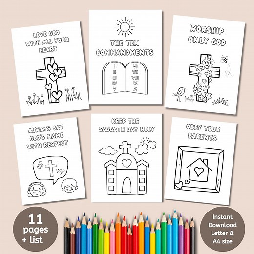 Ten Commandments for Kids Printable Coloring Pages, Bible Verse Coloring Page for Preschoolers - Etsy