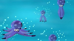 Swimming octopuses cartoon. Children animation. Good for titles, background, etc... Seamless loop.