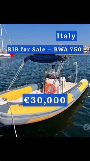 RIB for Sale – BWA 750 Powerful and fully equipped inflatable boat, ideal for charter, excursions, or private use. 🔹 Model: BWA 750 🔹 Engine: 225 hp E-TEC (2005) 🔹 Engine hours: approx. 800 h ⚙️ Equipment & Upgrades: • New stainless-steel T-top (2025) • Aft roll bar with navigation lights (stainless steel) • Stainless-steel fuel tank ~150 L • Helm console with hydraulic steering • Tubular reinforcement / sleeving • Refurbished storage lockers • Electronic battery charger with automatic batter