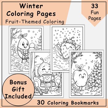 Printable Winter Coloring Pages for Kids: Cute Fruits Enjoying Winter Activities