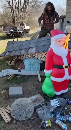 Tammy's inflatable Santa became a fireball #fail #shorts