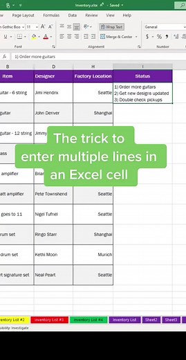 The trick 🪄 to enter multille lines in #Exfel #Microsoft #learnexcel #spreadsheet #exceltips #exceltricks #officetips #techtips #MicrosoftExcel #tutorial