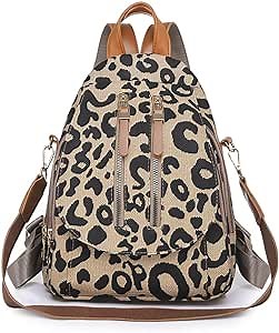 Leopard Print Backpack for Women Pu Leather Cheetah Print Shoulder Daypack Leopard Satchel Backpack with Handle Multipurpose