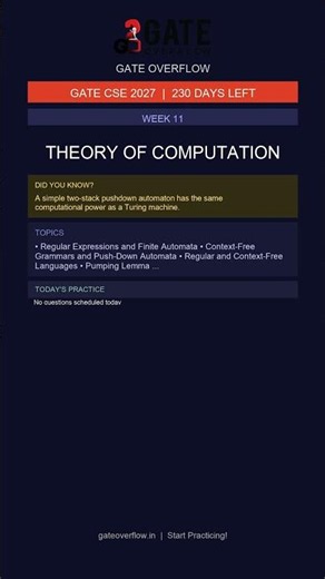 GATE 2027 Study Plan | Week 11 | Theory of Computation | 2026-06-16