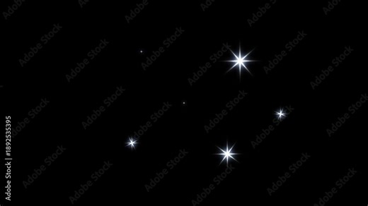 Shiny glowing twinkle stars animation with retro vector doodle sparkle, blinking light motion, smooth magical shine effects and clean visual style on black screen background in ultra hd 4k