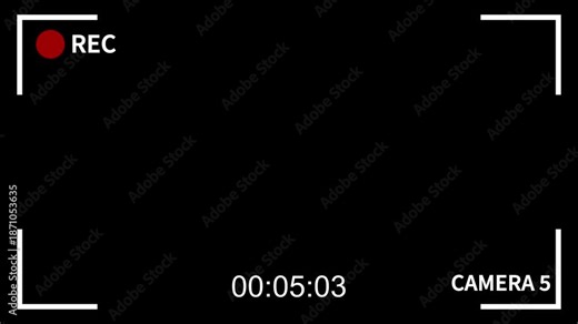 CCTV recording interface overlay with timer, icons on a pure black background. surveillance camera footage, security system visuals, or digital monitoring effects. CAM 5