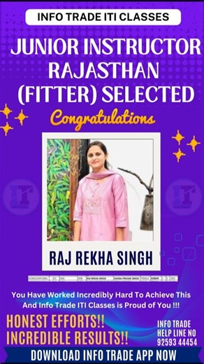 Junior Instructor Rajasthan Selected Student | Info Trade ITI Classes | Skill Test Training Center