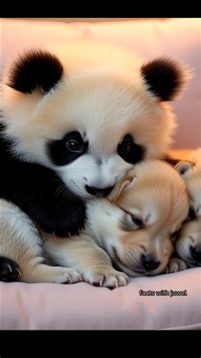 Adorable Baby Panda Cuddles Two Sleeping Puppies – Cutest Friendship Ever! 🐼🐶❤️#dog #panda #shorts