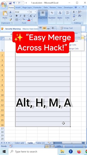 🔥Fastest Way to Merge Across in Excel 💯 #excel #shorts #ytshorts