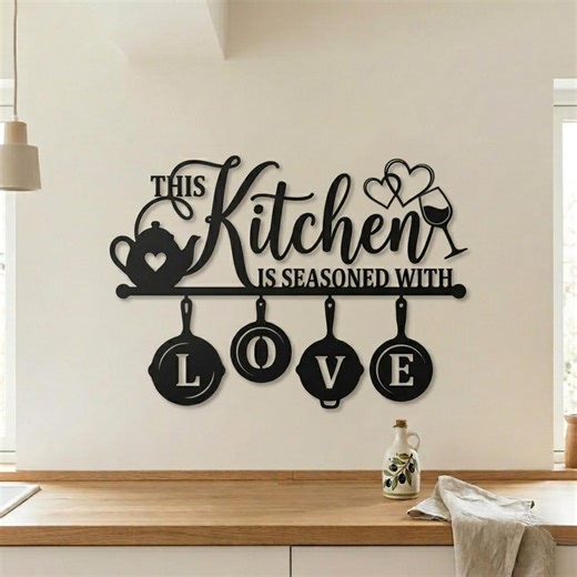 This Kitchen is Seasoned with Love Metal Sign, Kitchen Wall Art, Culinary Decor, Housewarming Gift, Art