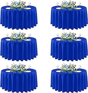 sancua Royal Blue Round Tablecloths 108 Inch, 6 Pack - Circle Fabric Cloth Table Cloths for Wedding Party Banquet Birthday, Washable Polyester Table Cover (Fit 30-72 Inch Tables)