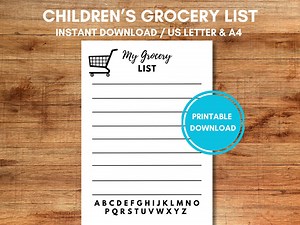 Einkaufszettel für Kinder zum Üben des Schreibens / Instant PDF Download / US Letter, A4 - Etsy.de