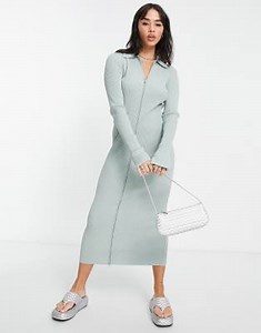Weekday Riana knitted zip front dress with in gray - MBLUE | ASOS