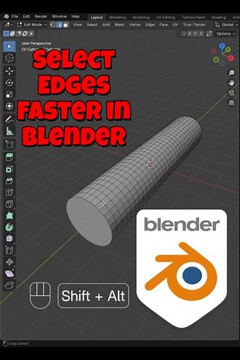 Select Edges Faster in Blender | Super easy #blendertips #blendershorts #blendertutorial #blender