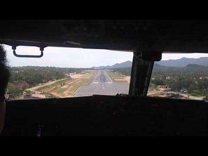B737- 400 cockpit view landing at Koh Samui