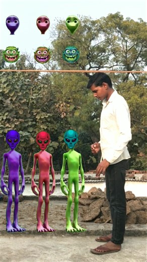 red, green, purple alien dancing and deepu sakha Correct headmatching gameMagical video #funny