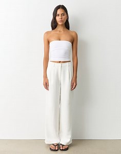 High Rise Wide Leg Tailored Pant in Milk | Glassons