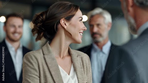 Female chief engages in a handshake with business partner inside a modern office setting during a professional meeting