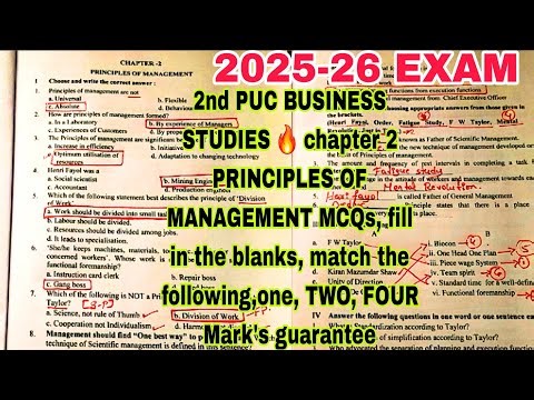 2nd PUC BUSINESS STUDIES 🔥 chapter 2 PRINCIPLES OF MANAGEMENT ALL IMPORTANT QUESTIONS WITH ANSWERS 🔥