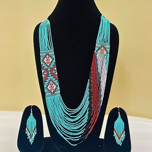 Handmade Turquoise Seed Bead Necklace & Earring Set: Boho Jewelry - Etsy