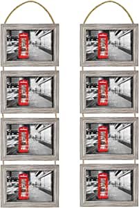 4x6 Picture Frame Set with 8 Opening Collage Horizontal Hanging Rope Frames for Wall Display