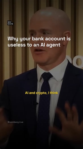 Neo Niche on Instagram: "AI agents can't open bank accounts, so they need a new financial system. Brian Armstrong explains that because traditional banking requires human identity verification, crypto wallets are becoming the default payment rail for the machine economy. Credit: Bloomberg Live"