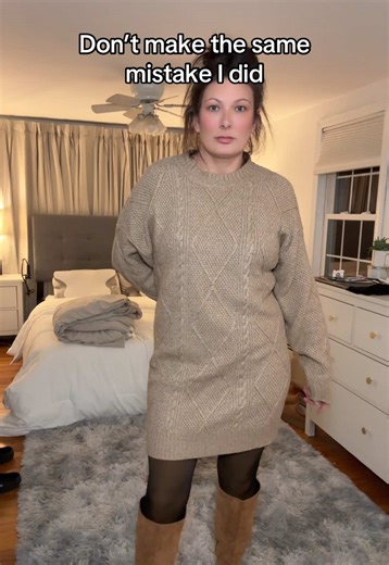 I’m super bummed I didn’t size down in this because I really like it. I feel like a belt would look weird, maybe because I’m not a belt person. Suggestions? #sweaterdress #winterclothes #womensclothes #winterdress #clothinghaul