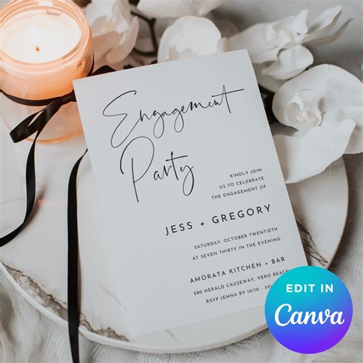 Engagement Party Invitation | Minimal Modern Engagement Invite | Editable Canva Template - Etsy