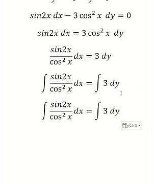 Calculus Help: Separable Differential Equations: y^2 sin2x dx-3y^2 cos^2⁡x dy=0