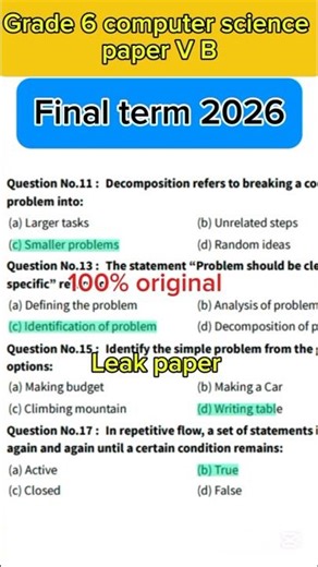 Grade 6 Computer Science School Based Assessment 2026 – Final Term / Annual Term Paper (Version B).