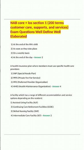 NAB core los section 1 200 terms customer care supports and services Exam Questions Well Define Wel