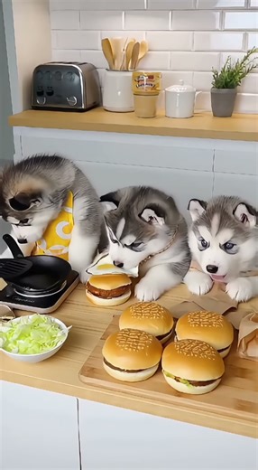 Husky secretly eats hamburger #animals#husky