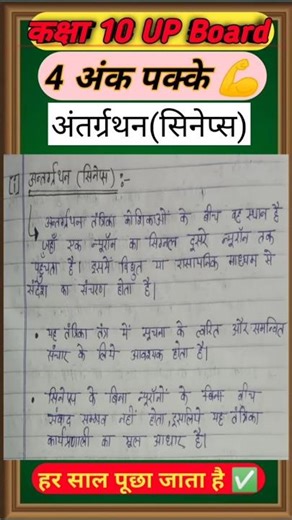 अंतर्ग्रथन(सिनेप्स) ✅ #upboard #class10 #boardexam #science #biology #trendingshorts