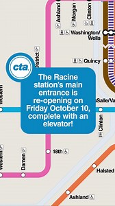 15K views · 166 reactions | We are excited to announce that the Racine Blue Line station will now be accessible for ALL riders! The main station entrance opens on October 10, 2025, and will include a new elevator. In addition to the elevator, a longer platform and new stairs will replace the ramp that once connected the platform to street level at Racine Avenue. | Chicago Transit Authority | Facebook