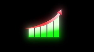 Download Red and green Glowing Animated financial growth chart. Growth bar chart of economy. Graph with red arrow illustration isolated on Black background. for free