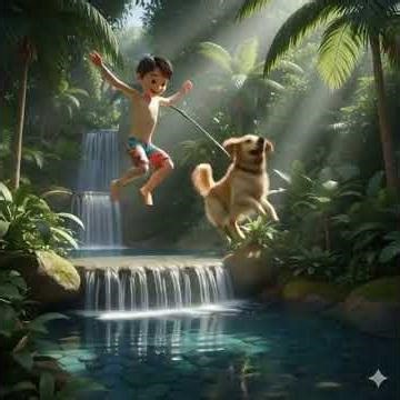 Tropical Splash Dive! 😂🌴 Boy and Dog Jump Together #3dcartoon #cartooncharacter #cartoonshorts